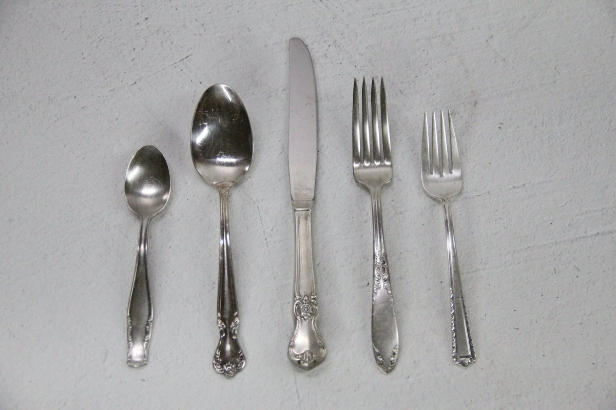 Vintage Flatware Set | Mixed Pattern 5 Piece Place Setting  - Debra Hall Lifestyle