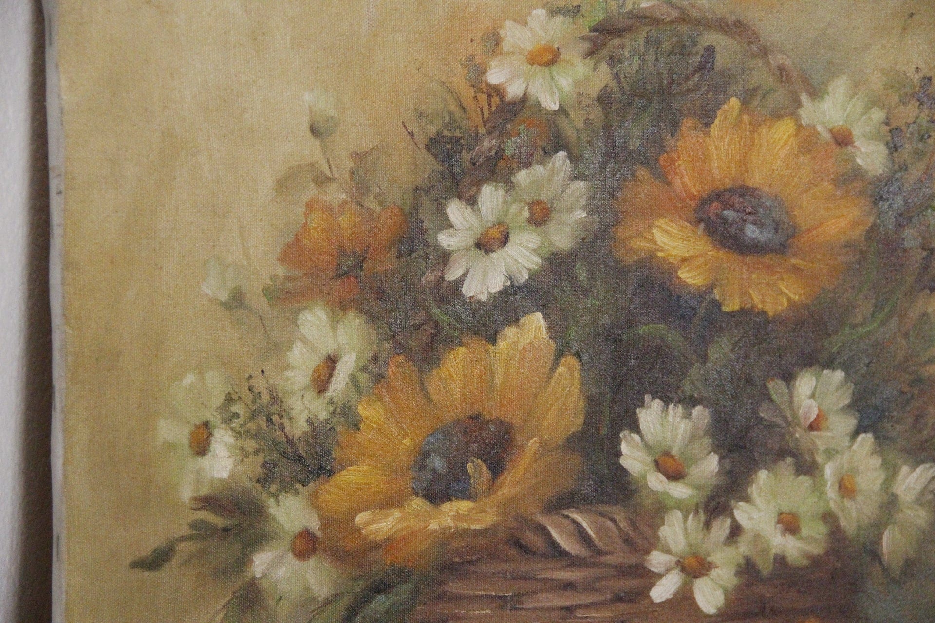 Vintage Floral Basket Still Life Oil Painting vintage art close