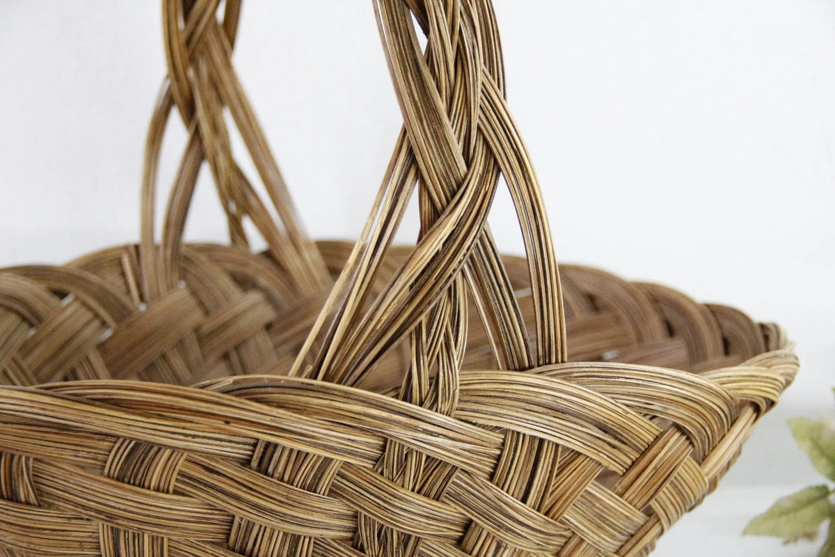 Vintage Flower Basket | Woven Wicker Gathering With Handle - Debra Hall Lifestyle