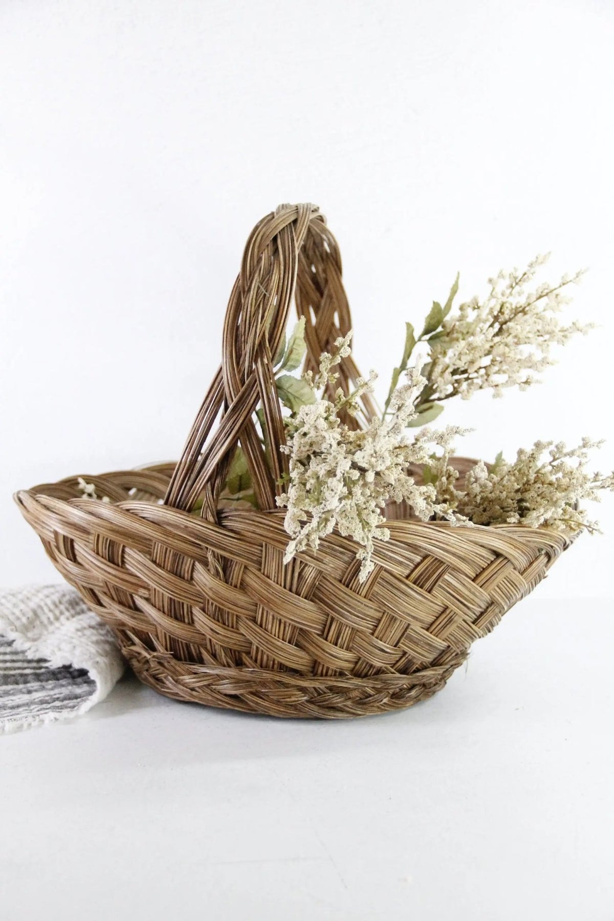 Vintage Flower Basket | Woven Wicker Gathering With Handle - Debra Hall Lifestyle