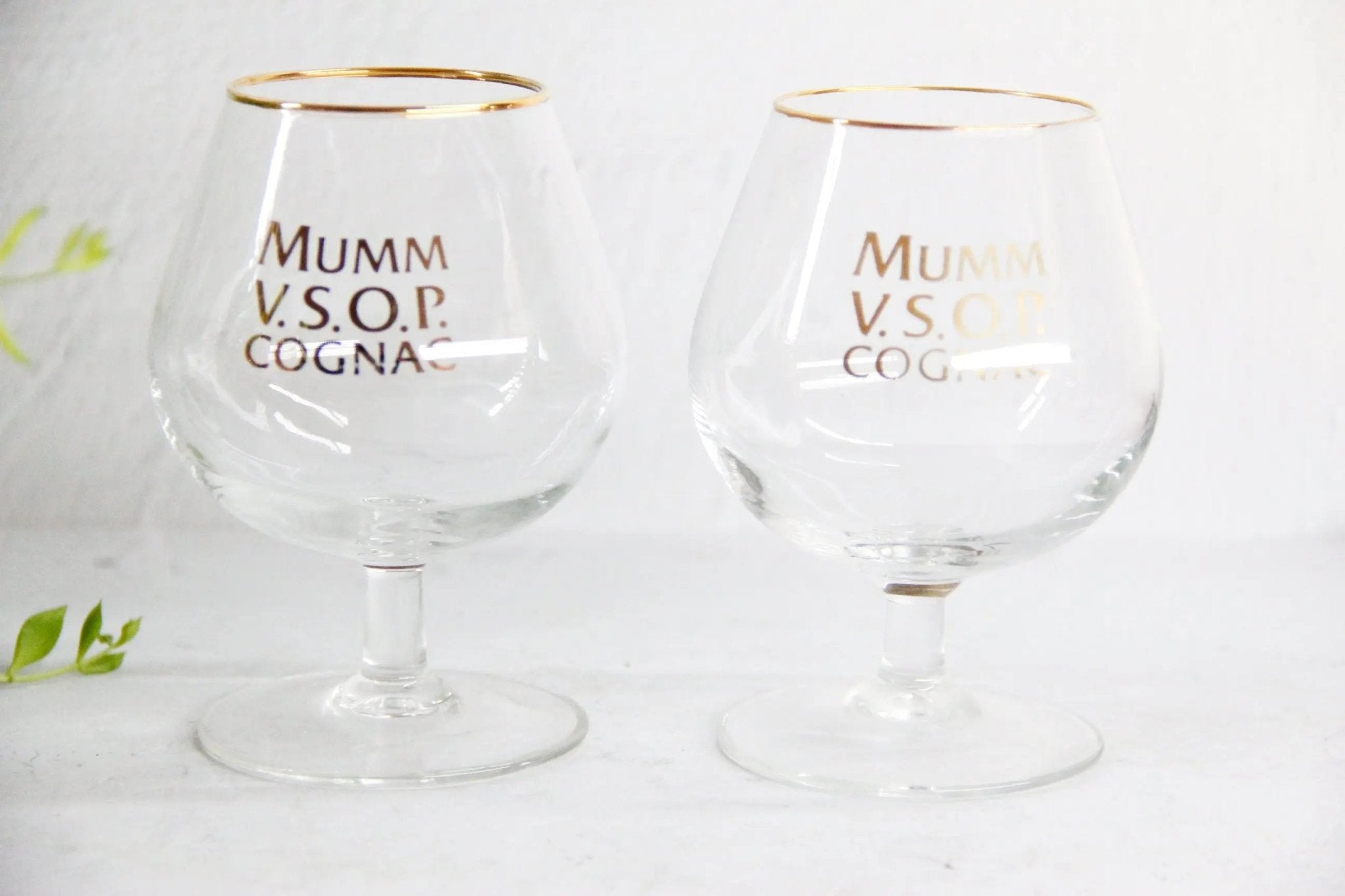 Vintage French Glassware Set | 2 Mumm Cognac Snifters - Debra Hall Lifestyle