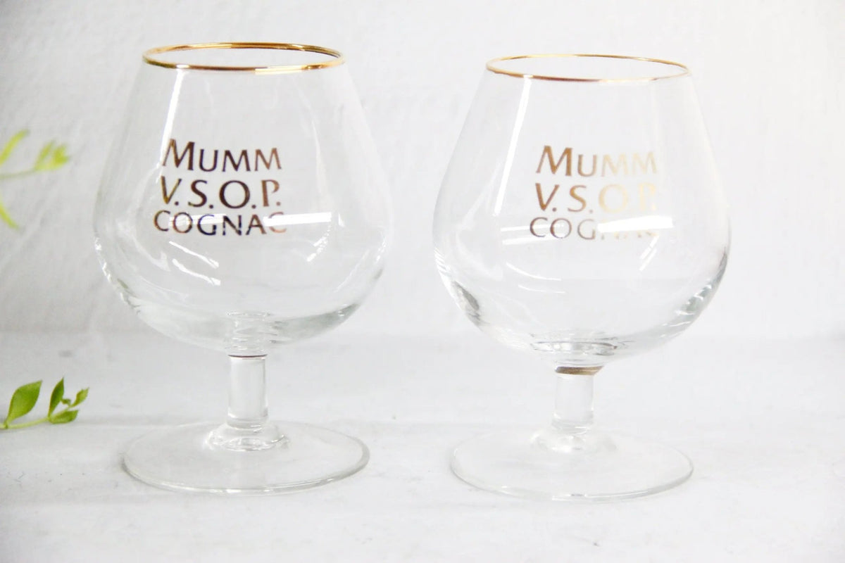 Vintage French Glassware Set | 2 Mumm Cognac Snifters - Debra Hall Lifestyle