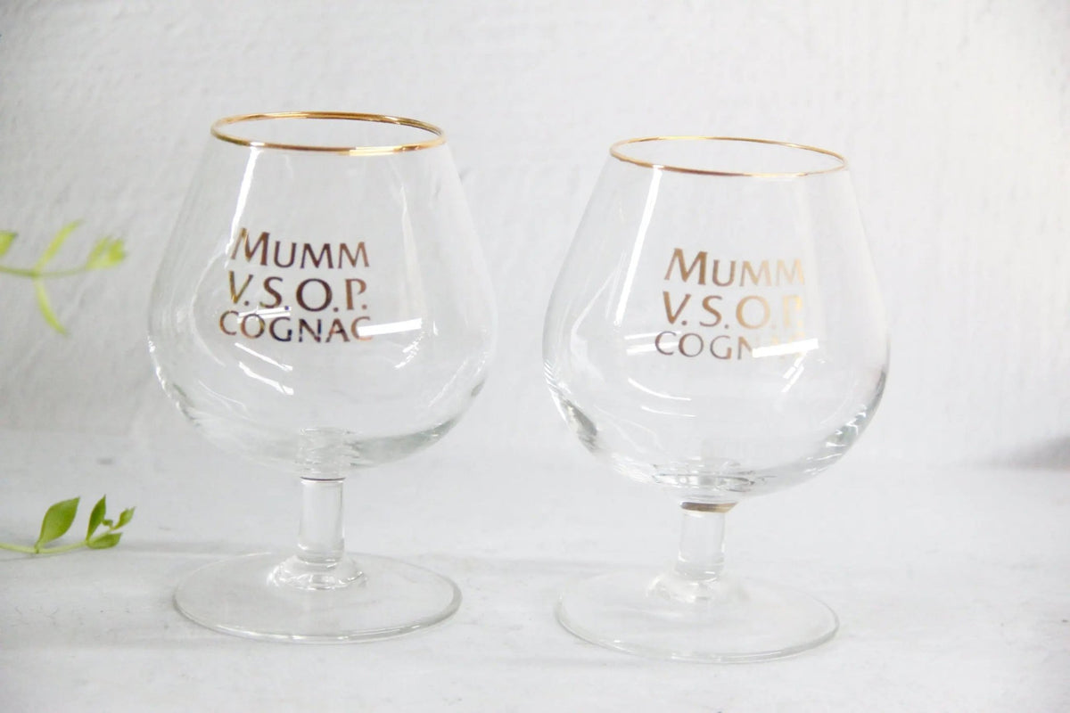 Vintage French Glassware Set | 2 Mumm Cognac Snifters - Debra Hall Lifestyle