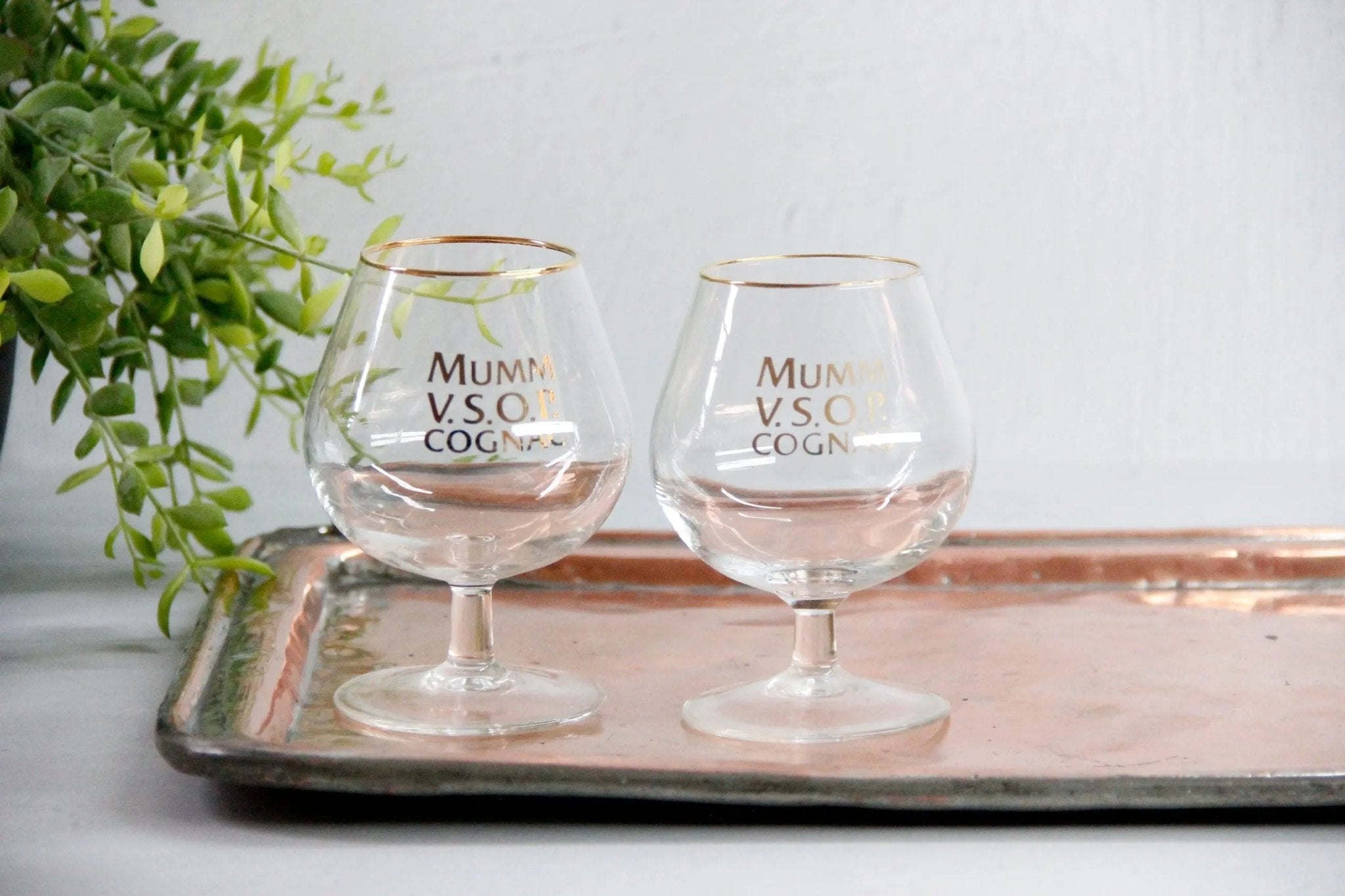 Vintage French Glassware Set | 2 Mumm Cognac Snifters - Debra Hall Lifestyle