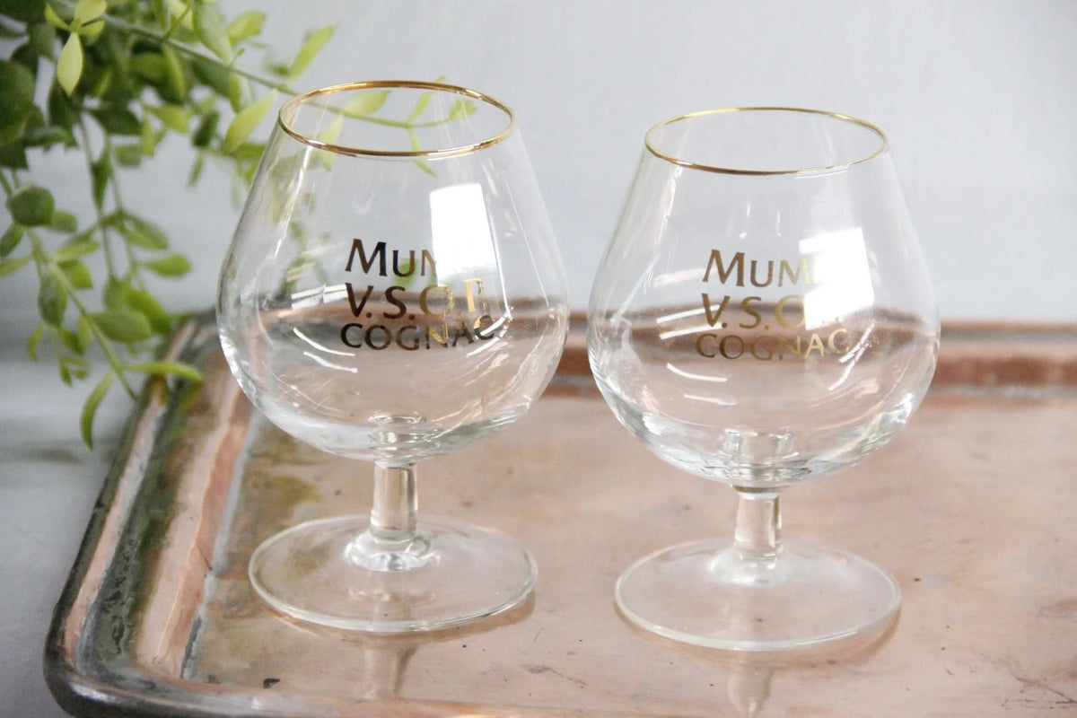 Vintage French Glassware Set | 2 Mumm Cognac Snifters - Debra Hall Lifestyle