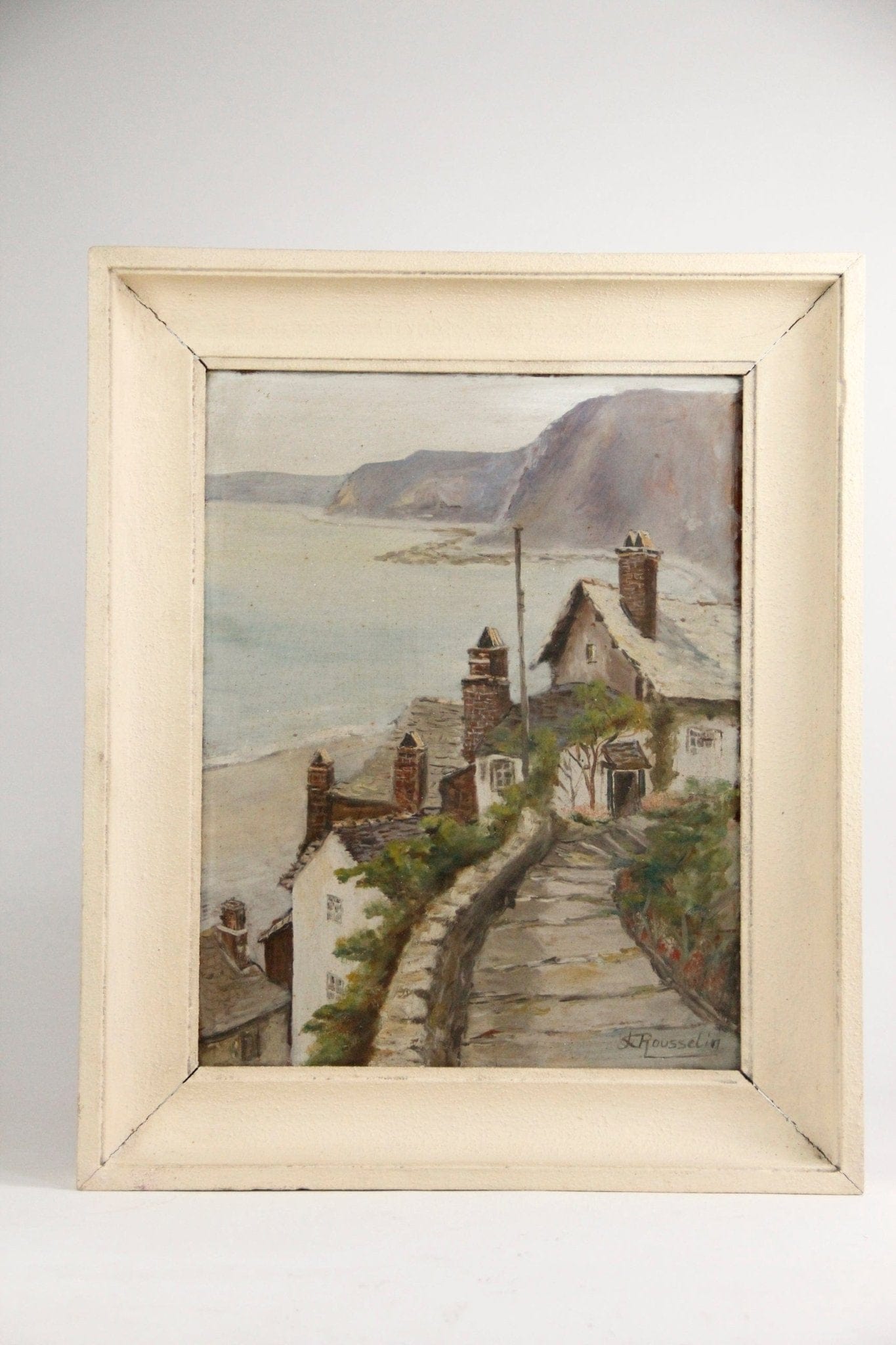 Vintage French Oil Painting | Coastal Village Art