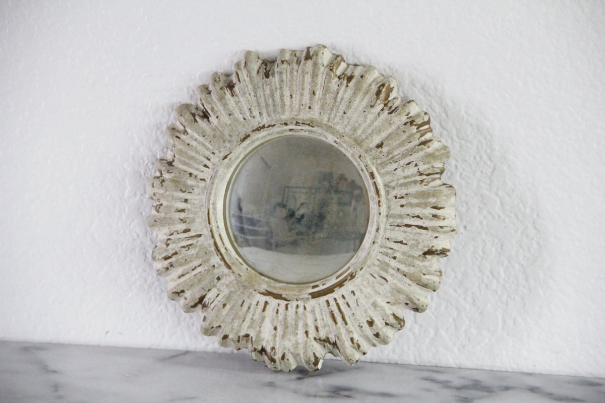 Vintage Gilt Convex Wall Mirror | Aged Plaster Sunburst Frame - Debra Hall Lifestyle