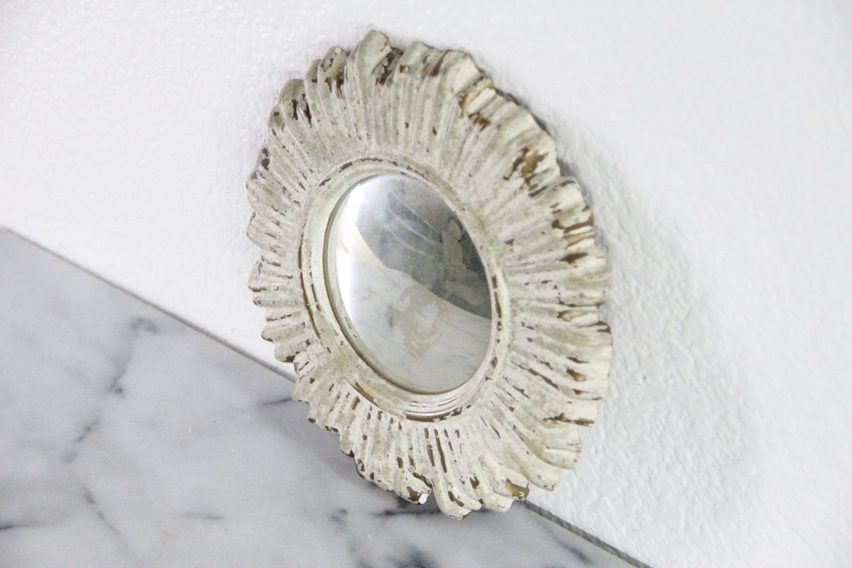 Vintage Gilt Convex Wall Mirror | Aged Plaster Sunburst Frame - Debra Hall Lifestyle