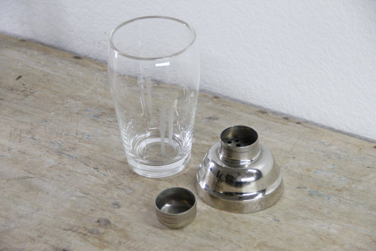 Vintage Glass Barware Bamboo Etched Ice Bucket Cocktail Shaker - Debra Hall Lifestyle