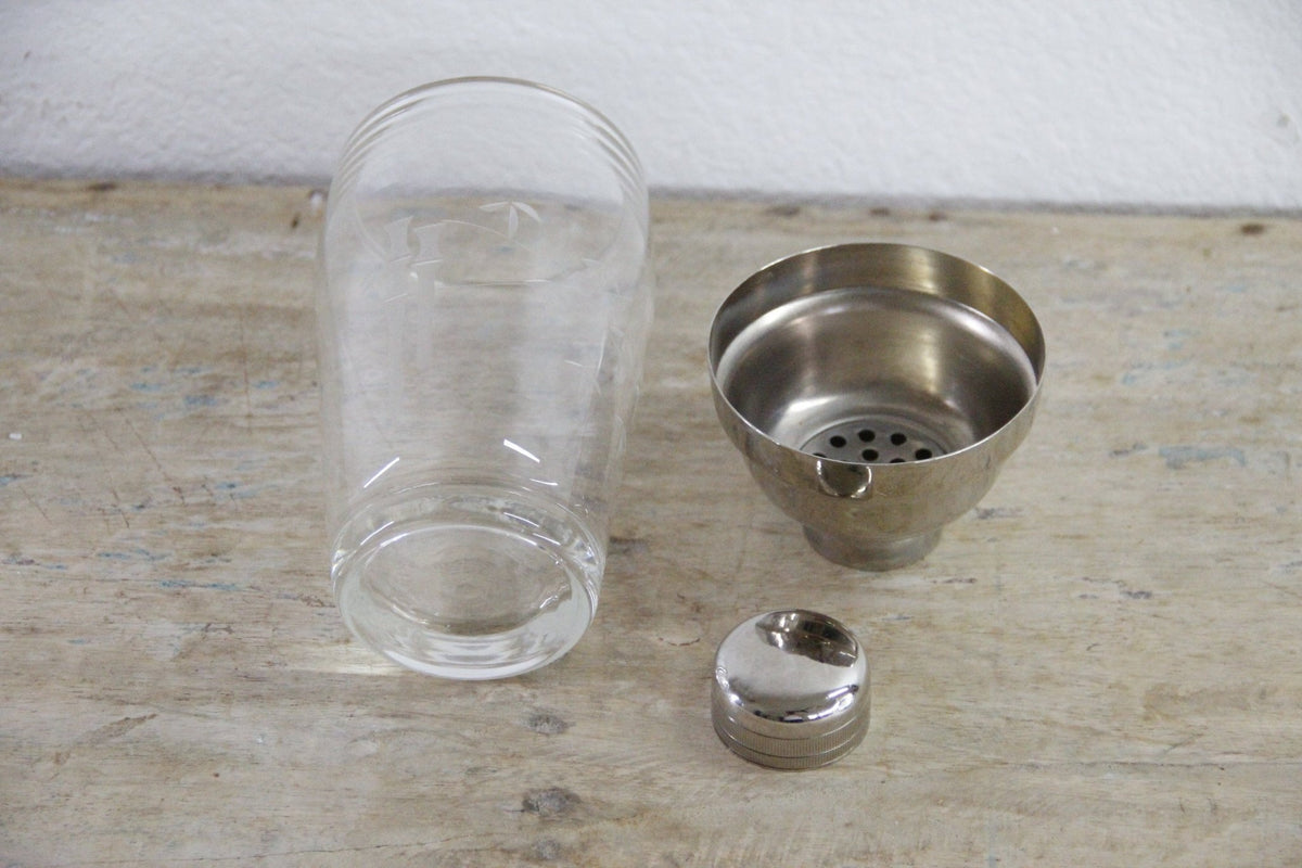 Vintage Glass Barware Bamboo Etched Ice Bucket Cocktail Shaker - Debra Hall Lifestyle