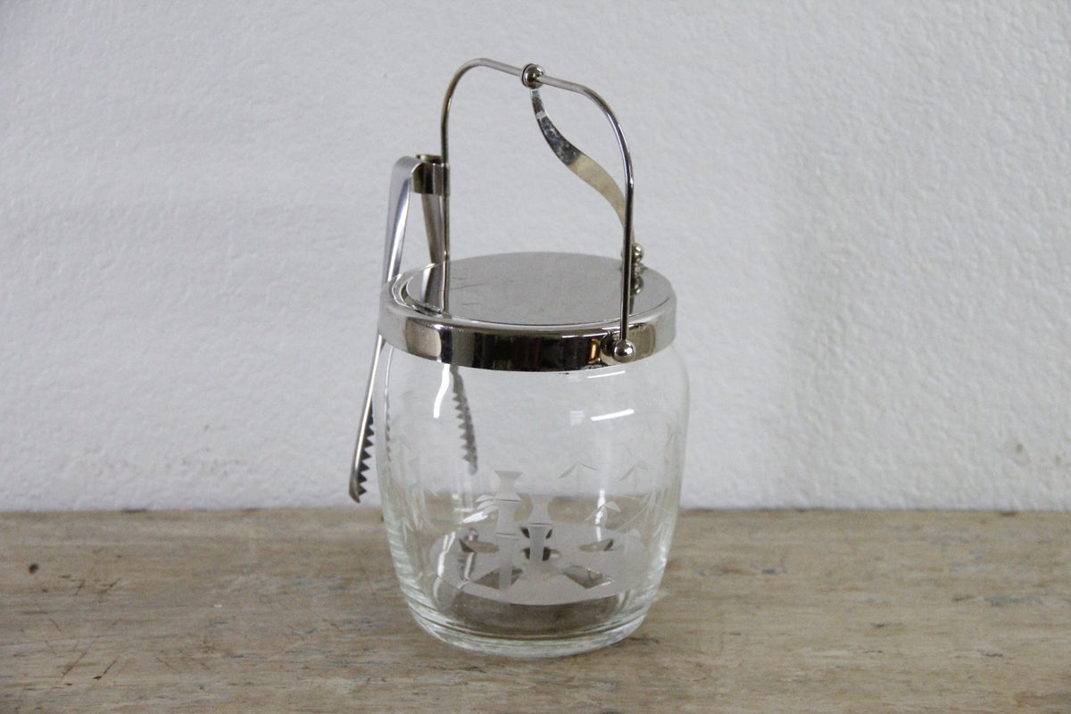 Vintage Glass Barware Bamboo Etched Ice Bucket Cocktail Shaker - Debra Hall Lifestyle