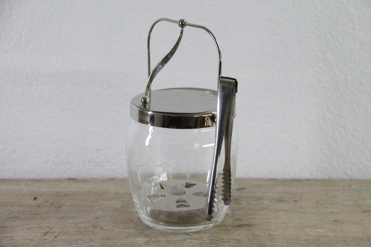 Vintage Glass Barware Bamboo Etched Ice Bucket Cocktail Shaker - Debra Hall Lifestyle