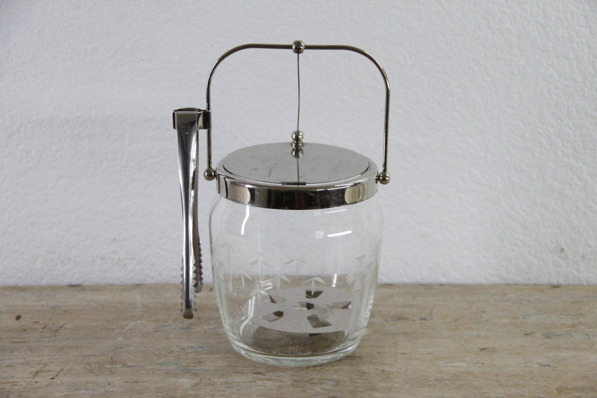 Vintage Glass Barware Bamboo Etched Ice Bucket Cocktail Shaker - Debra Hall Lifestyle