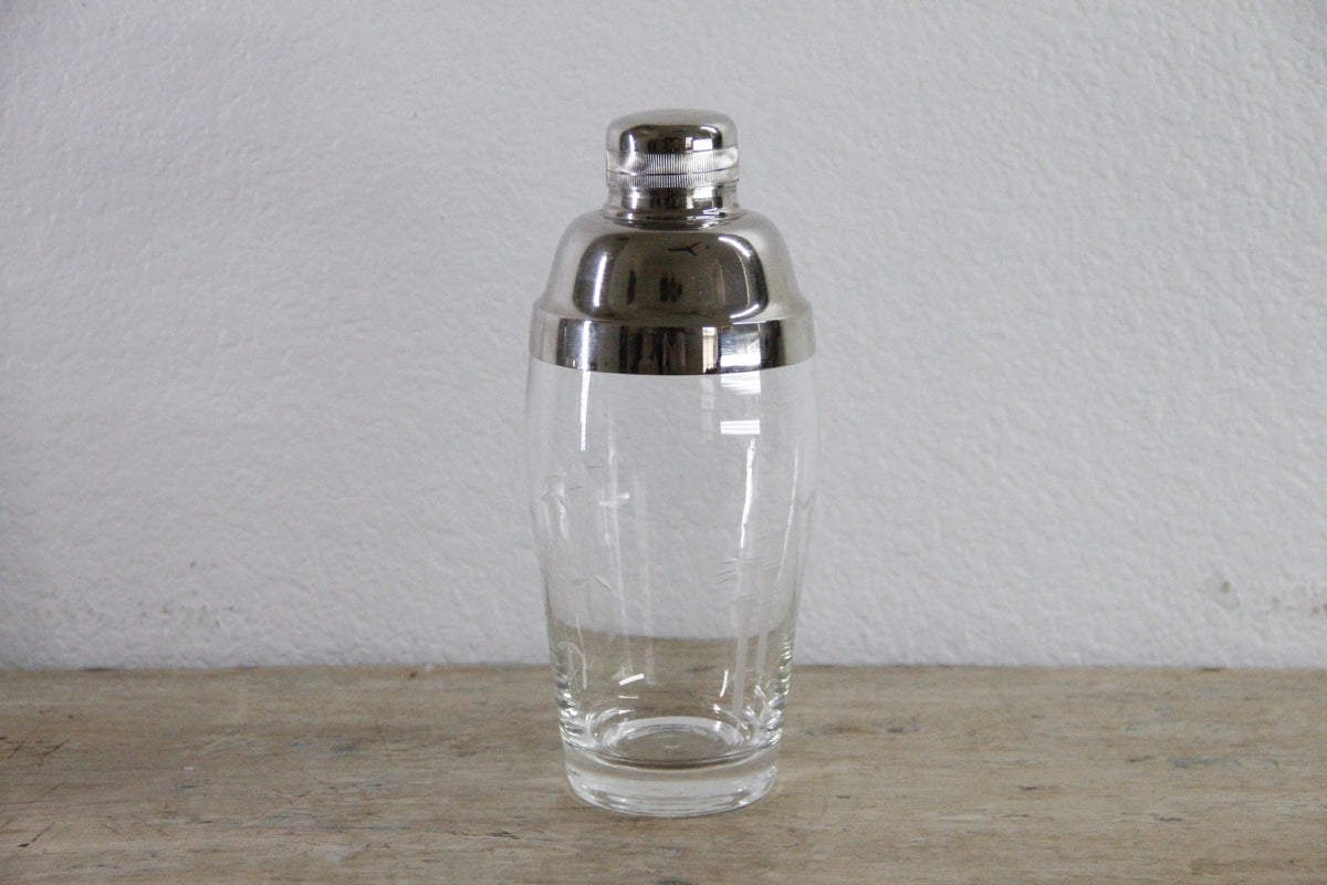 Vintage Glass Barware Bamboo Etched Ice Bucket Cocktail Shaker - Debra Hall Lifestyle