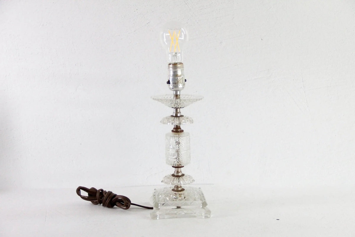 Vintage Glass Boudoir Lamp | Footed 1940s Pressed Clear Glass - Debra Hall Lifestyle