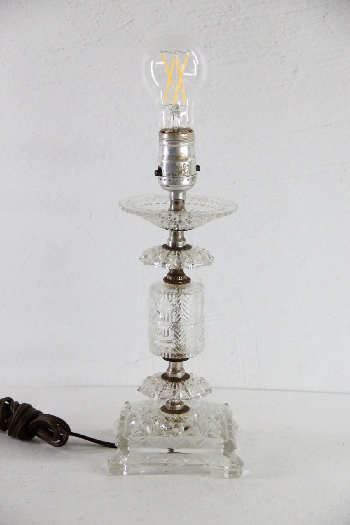 Vintage Glass Boudoir Lamp | Footed 1940s Pressed Clear Glass - Debra Hall Lifestyle