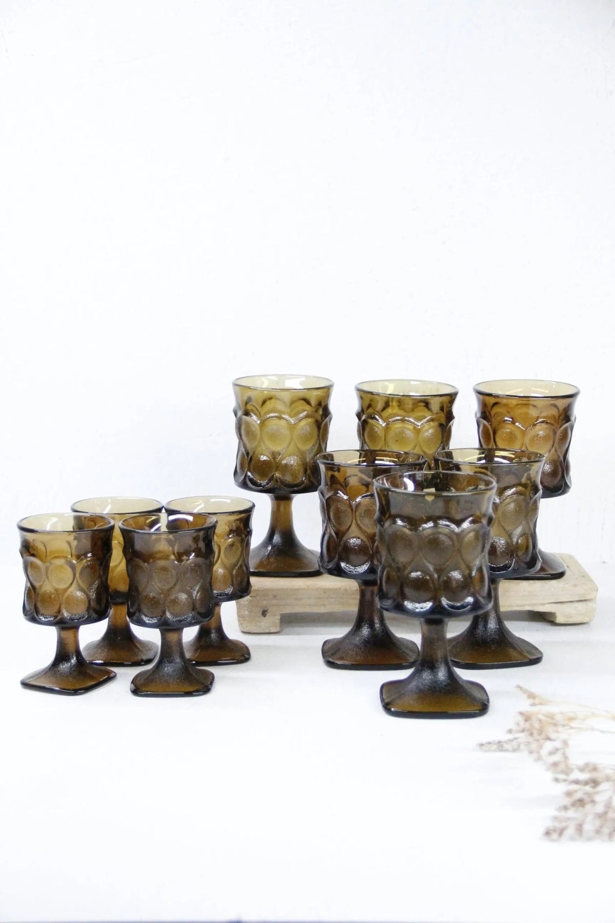 Vintage Glass Goblet Set-Walnut Brown Noritake MCM - Debra Hall Lifestyle