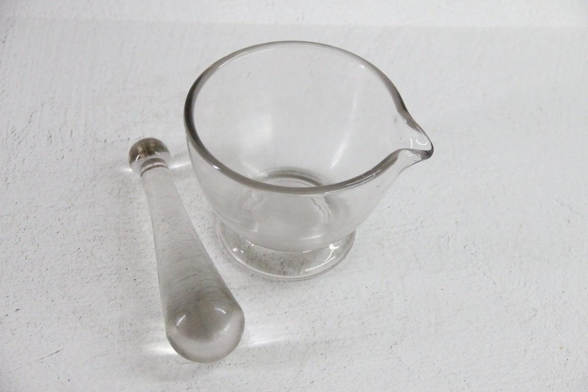 Vintage Glass Mortar and Pestle 16 OZ| Clear Bubbled Glass Set - Debra Hall Lifestyle