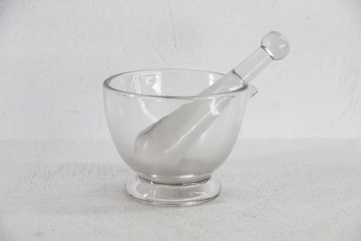 Vintage Glass Mortar and Pestle 16 OZ| Clear Bubbled Glass Set - Debra Hall Lifestyle