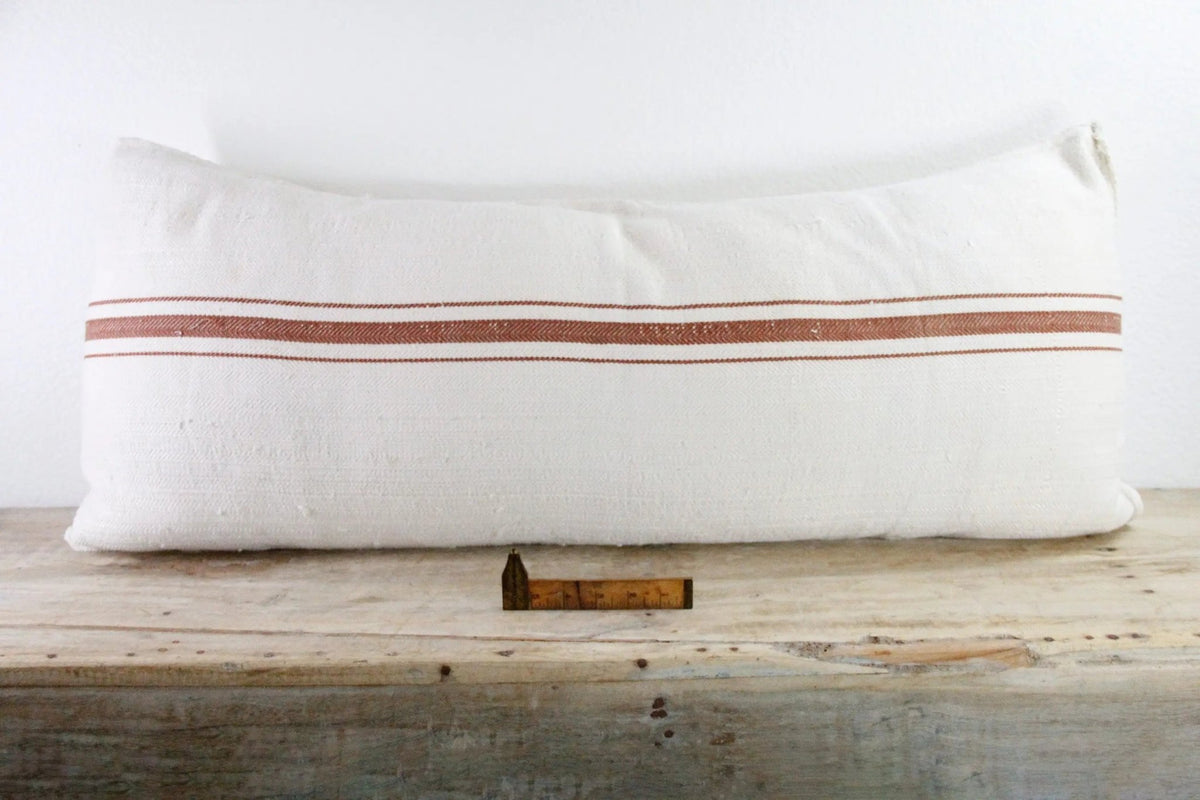 Vintage Grain Sack Pillow Double Sided | Cocoa Brown Stripe 40" - Debra Hall Lifestyle