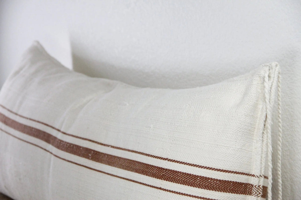 Vintage Grain Sack Pillow Double Sided | Cocoa Brown Stripe 40" - Debra Hall Lifestyle