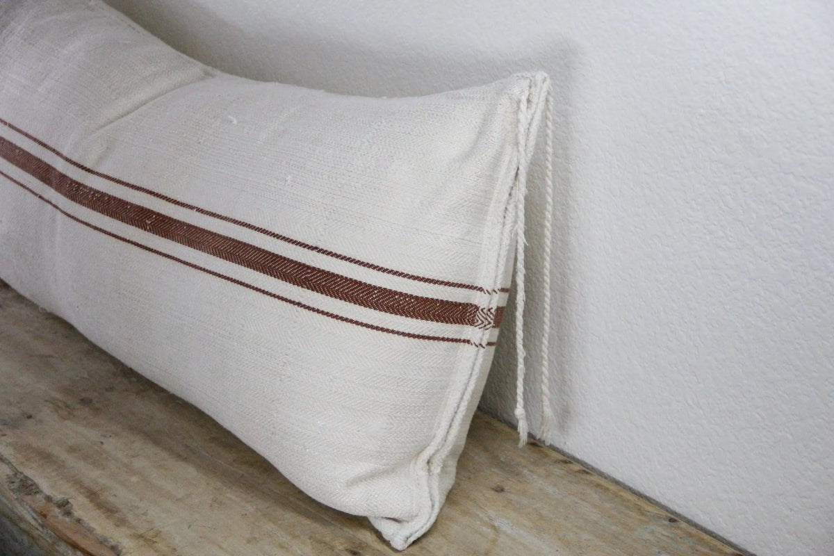 Vintage Grain Sack Pillow Double Sided | Cocoa Brown Stripe 40" - Debra Hall Lifestyle