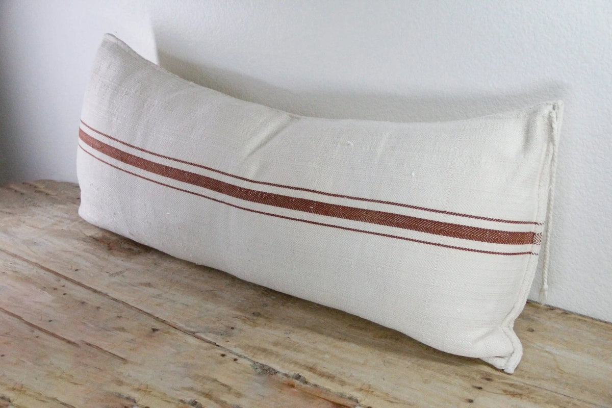 Vintage Grain Sack Pillow Double Sided | Cocoa Brown Stripe 40" - Debra Hall Lifestyle