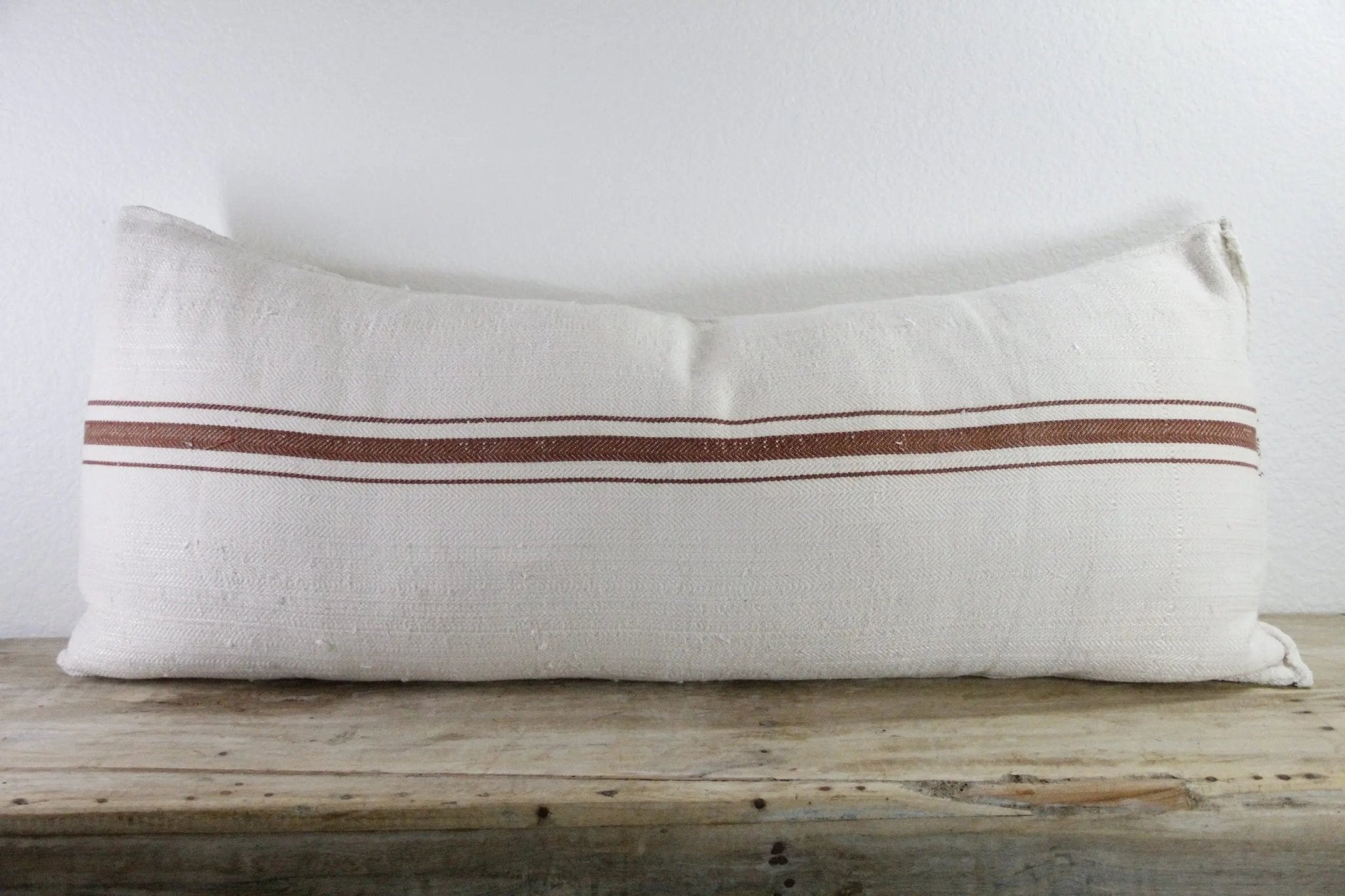 Vintage Grain Sack Pillow Double Sided | Cocoa Brown Stripe 40" - Debra Hall Lifestyle