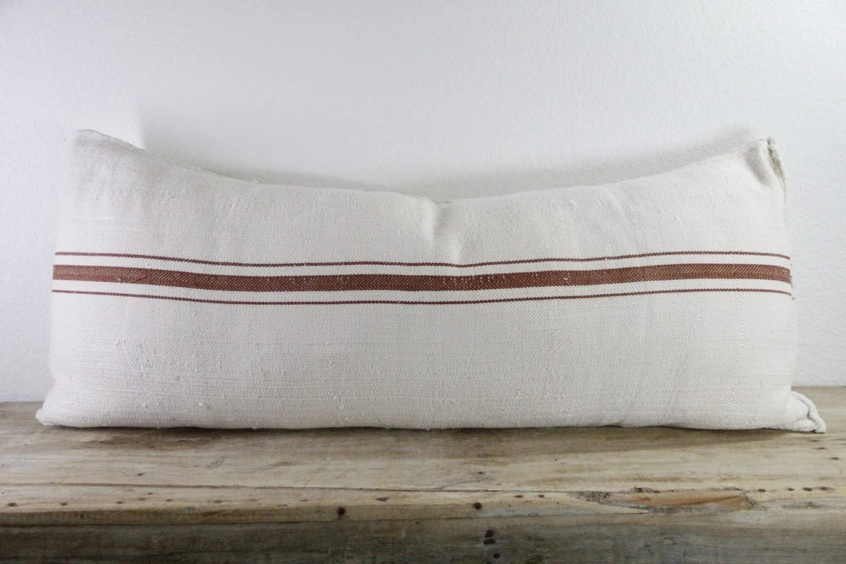 Vintage Grain Sack Pillow Double Sided | Cocoa Brown Stripe 40" - Debra Hall Lifestyle