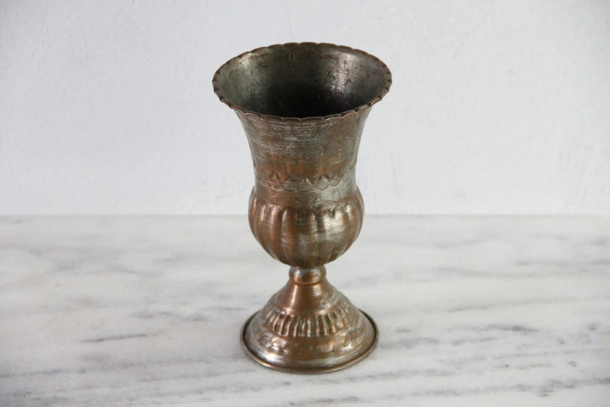 Vintage Hammered Copper Vase | Tin Washed Chalice - Debra Hall Lifestyle