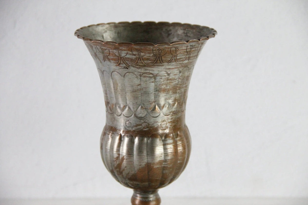Vintage Hammered Copper Vase | Tin Washed Chalice - Debra Hall Lifestyle