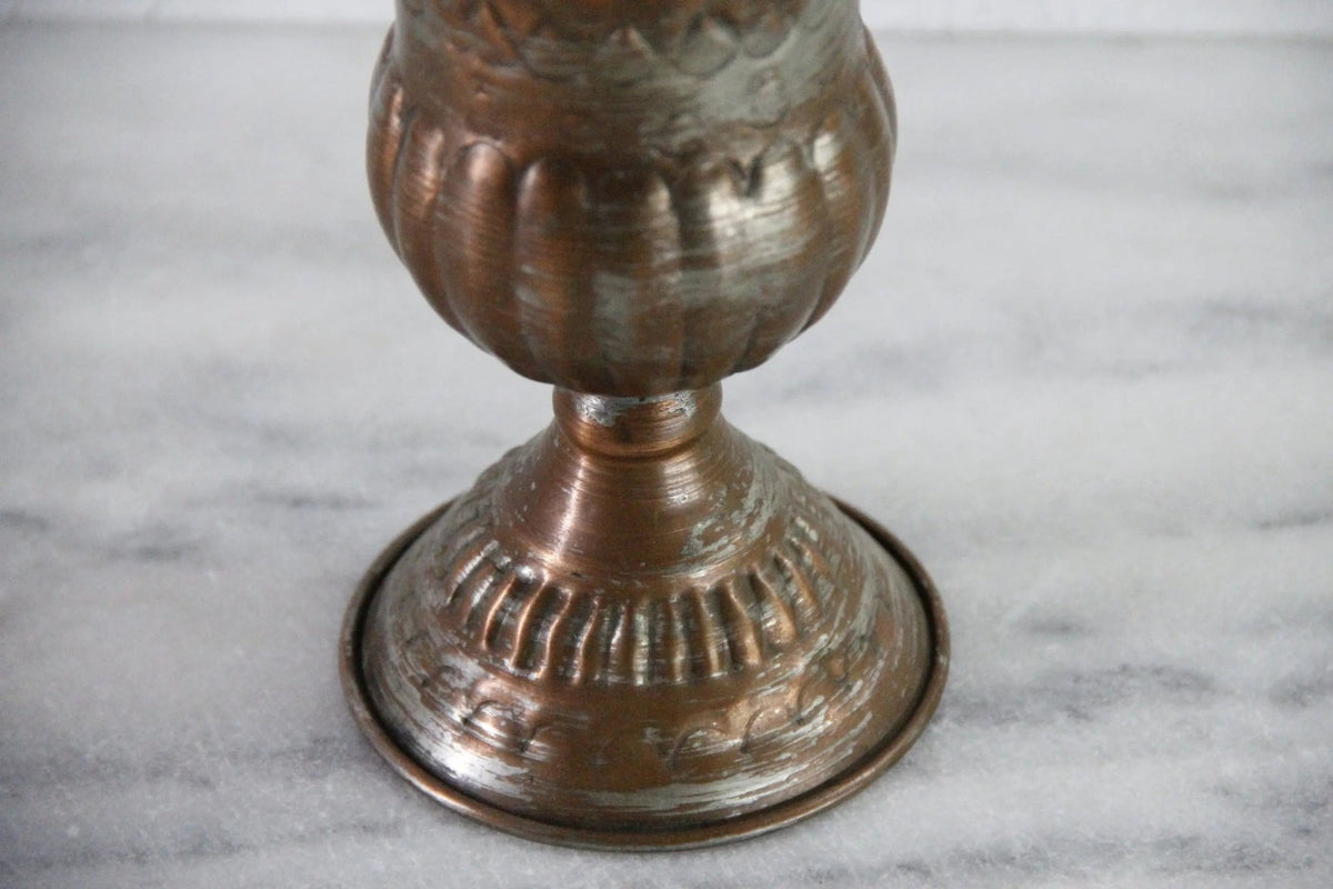 Vintage Hammered Copper Vase | Tin Washed Chalice - Debra Hall Lifestyle