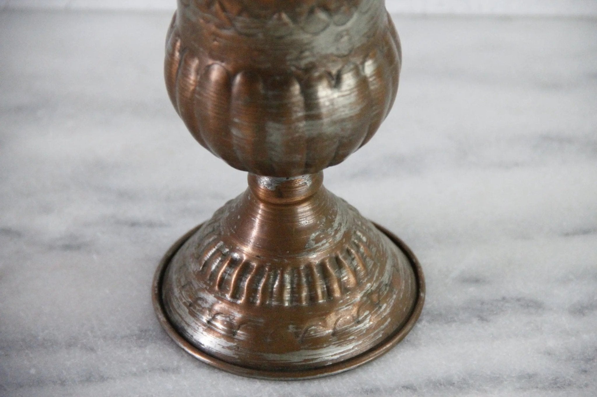 Vintage Hammered Copper Vase | Tin Washed Chalice - Debra Hall Lifestyle