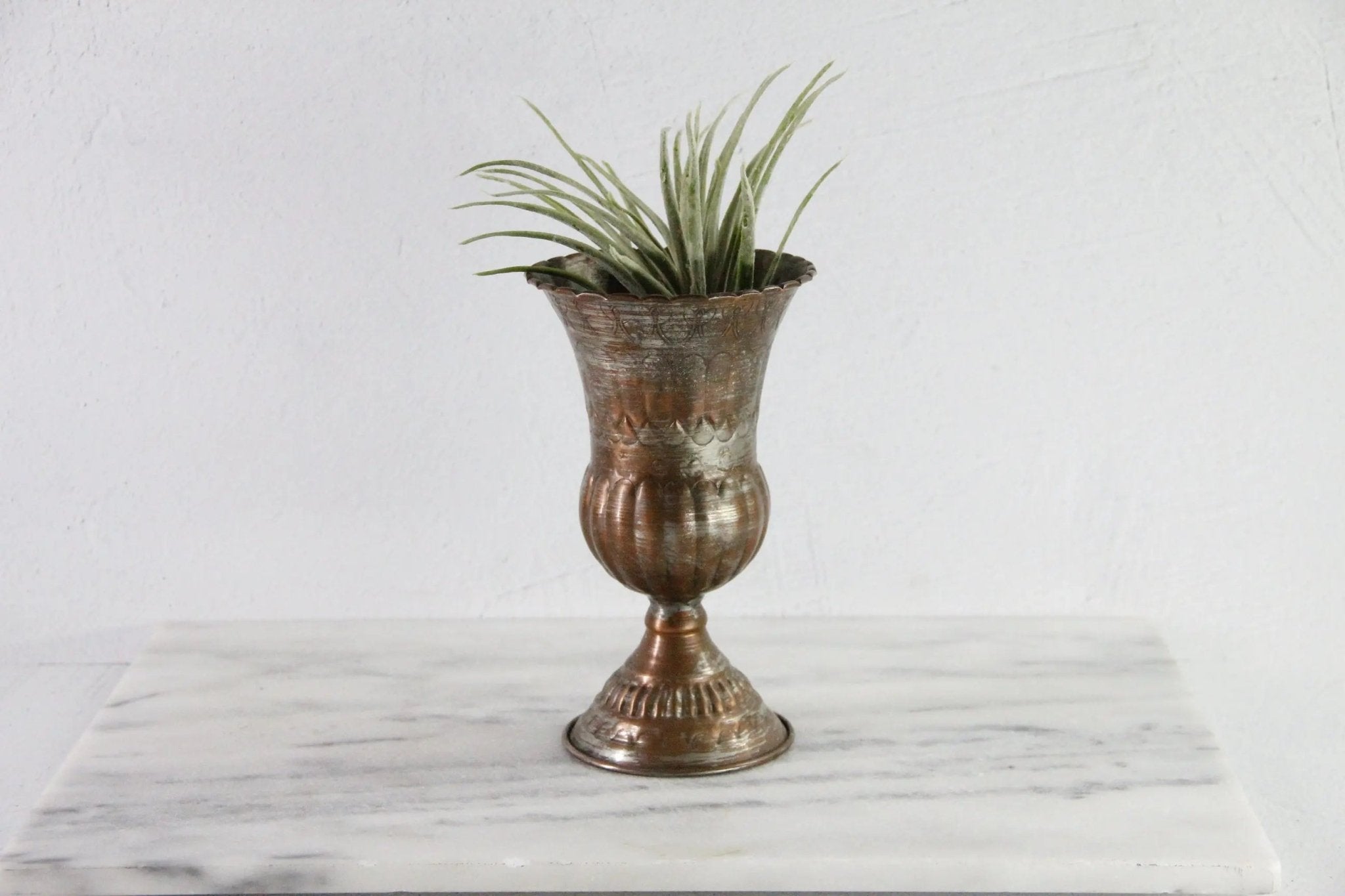 Vintage Hammered Copper Vase | Tin Washed Chalice - Debra Hall Lifestyle