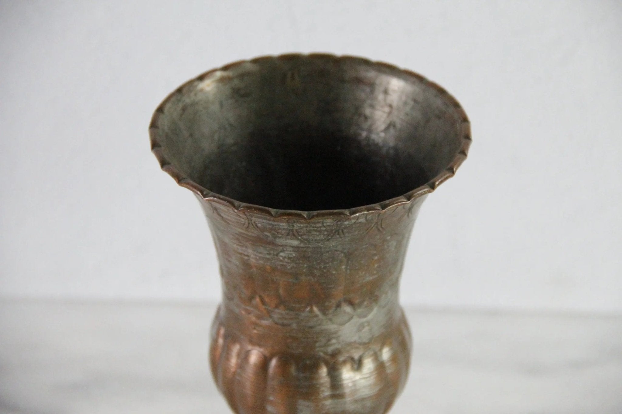 Vintage Hammered Copper Vase | Tin Washed Chalice - Debra Hall Lifestyle