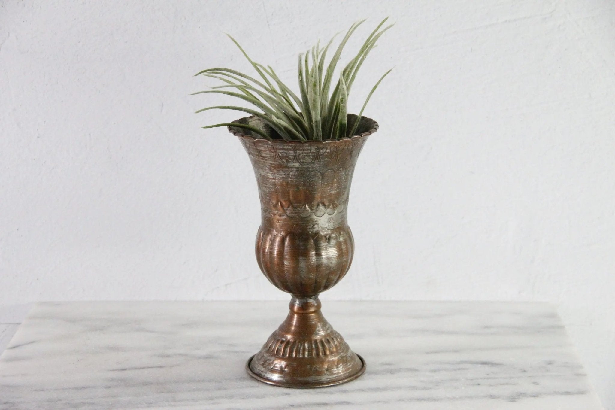 Vintage Hammered Copper Vase | Tin Washed Chalice - Debra Hall Lifestyle