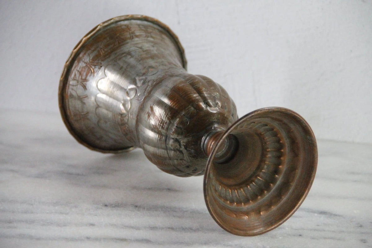 Vintage Hammered Copper Vase | Tin Washed Chalice - Debra Hall Lifestyle