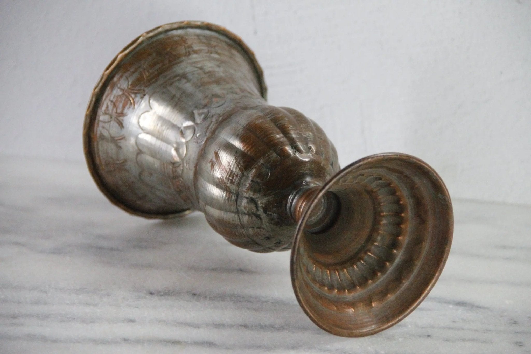 Vintage Hammered Copper Vase | Tin Washed Chalice - Debra Hall Lifestyle