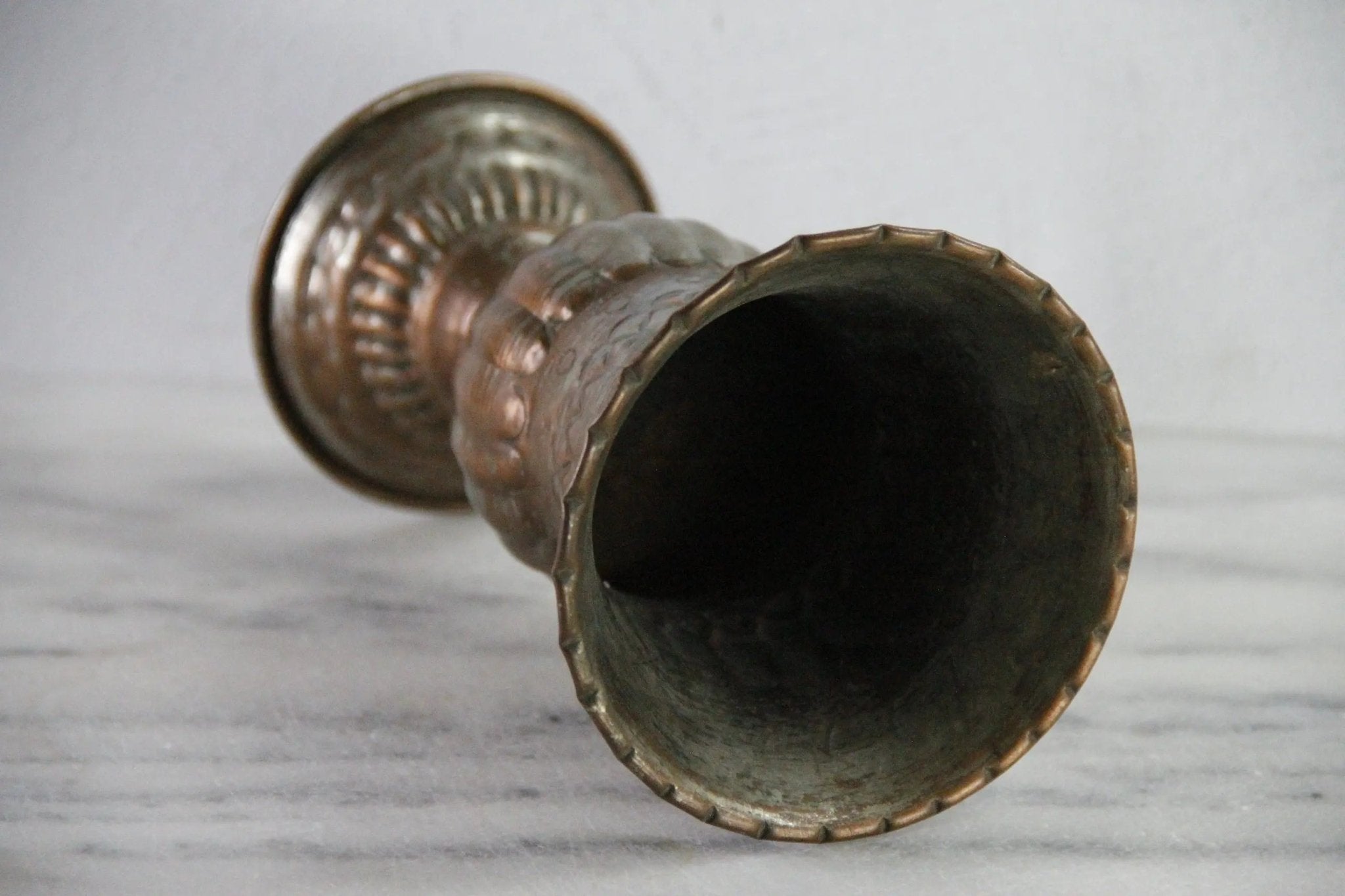 Vintage Hammered Copper Vase | Tin Washed Chalice - Debra Hall Lifestyle