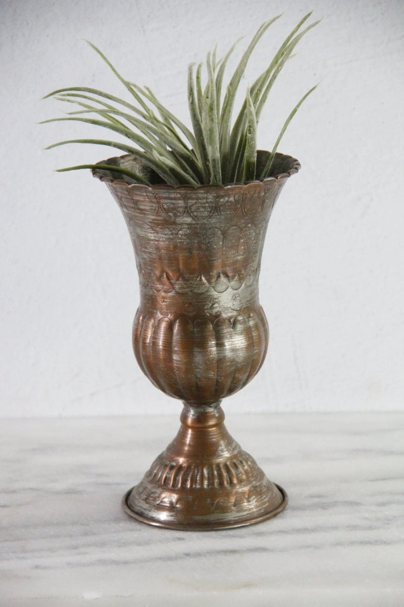 Vintage Hammered Copper Vase | Tin Washed Chalice - Debra Hall Lifestyle