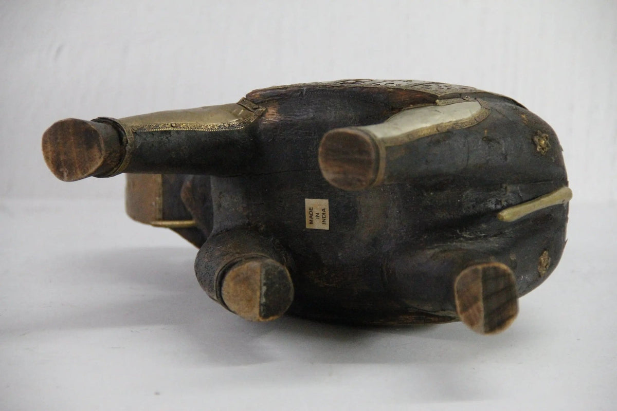 Vintage Hand Carved Wooden Elephant | Figurine Copper-Brass - Debra Hall Lifestyle