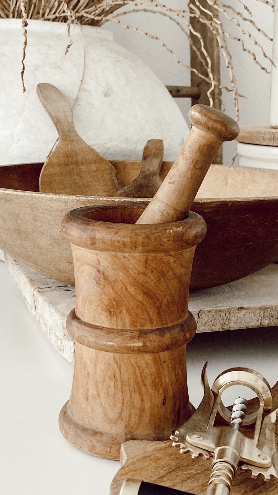 Vintage Hand Made Wood Mortar & Pestle kitchen tool
