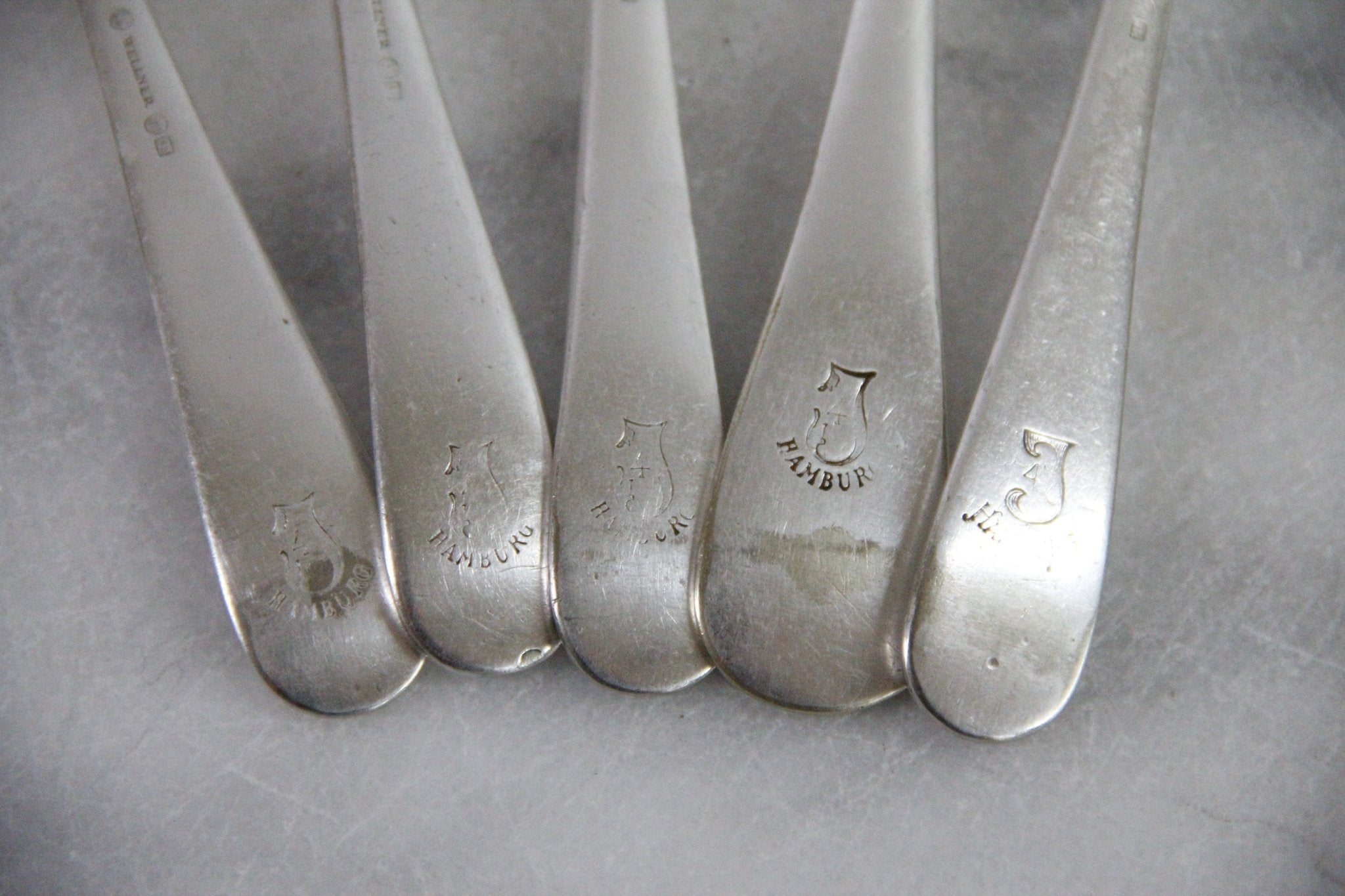 Vintage Hotel Silverware | 5 Hamburg Hotel Crest Spoons - Debra Hall Lifestyle