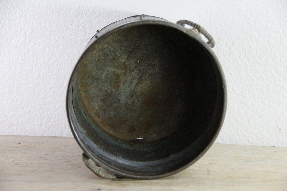 Vintage Indian Copper Bucket Elephant Handles Hammered Vessel - Debra Hall Lifestyle