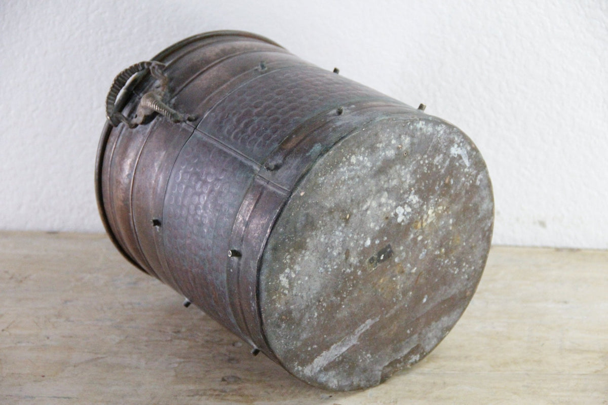 Vintage Indian Copper Bucket Elephant Handles Hammered Vessel - Debra Hall Lifestyle