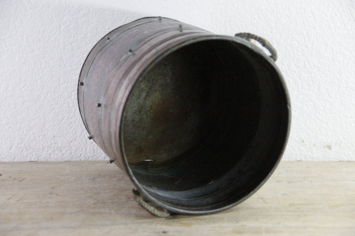 Vintage Indian Copper Bucket Elephant Handles Hammered Vessel - Debra Hall Lifestyle