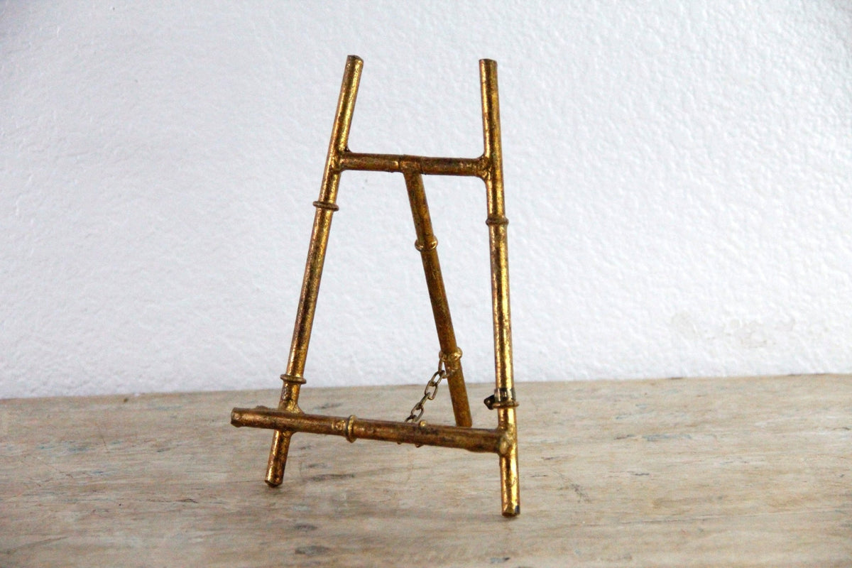 Vintage Italian Florentine Easel Gold Metal Faux Bamboo Stand - Debra Hall Lifestyle