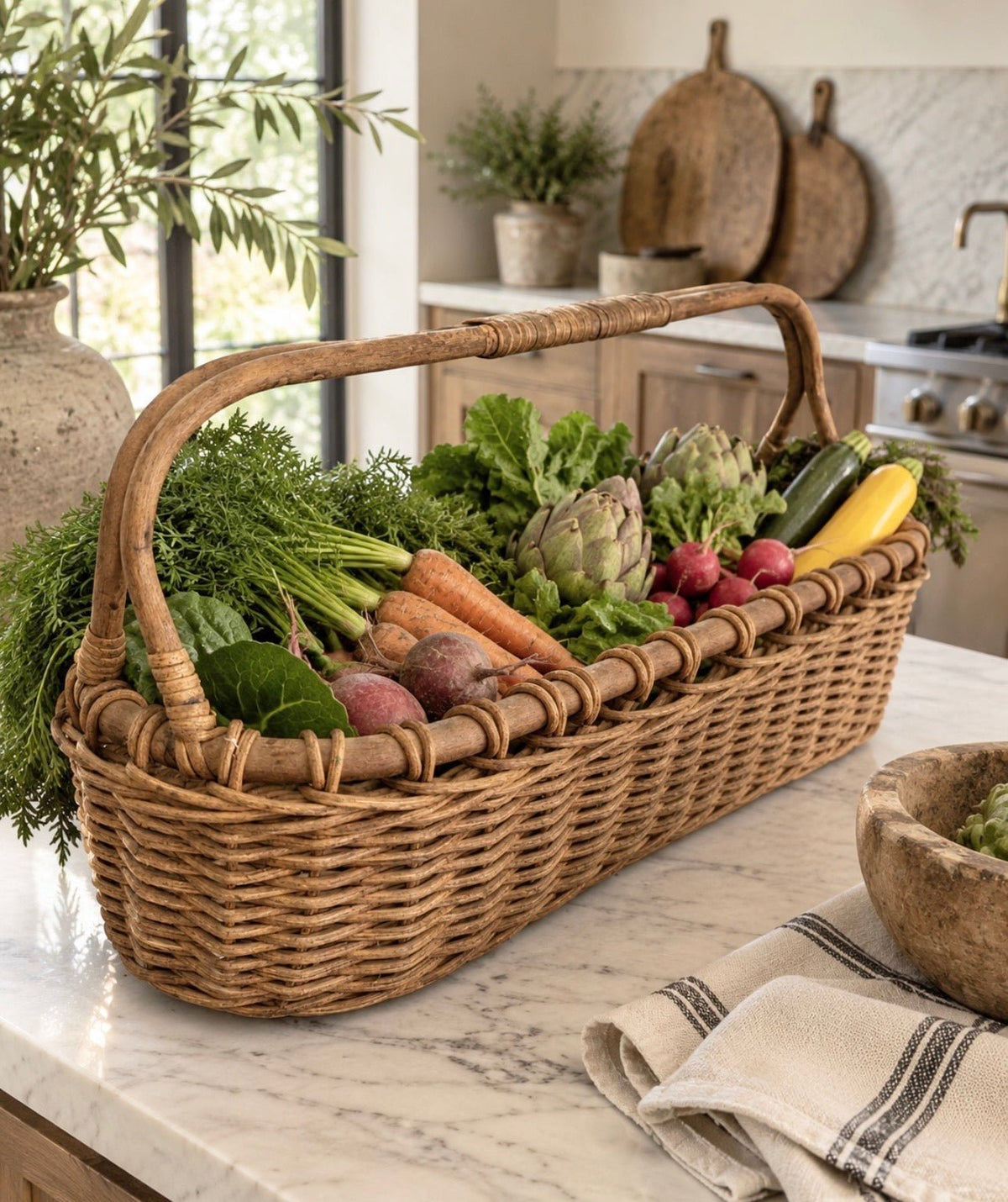 Vintage Market Basket | Large French Style Woven Basket - Debra Hall Lifestyle