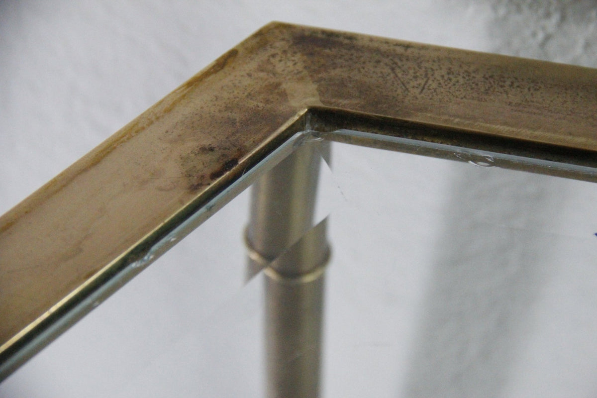 Vintage Mastercraft Brass Side Table | Faux Bamboo Hexagon Glass - Debra Hall Lifestyle
