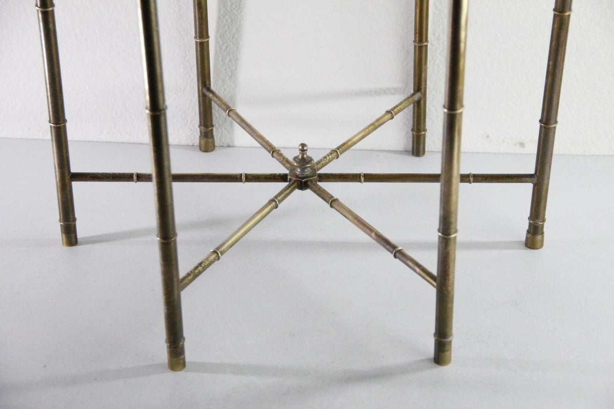 Vintage Mastercraft Brass Side Table | Faux Bamboo Hexagon Glass - Debra Hall Lifestyle